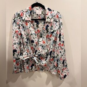 Cinq a Sept Floral Tie-Front Blouse Size L